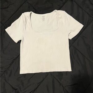 Women's White Ribbed Sports Top